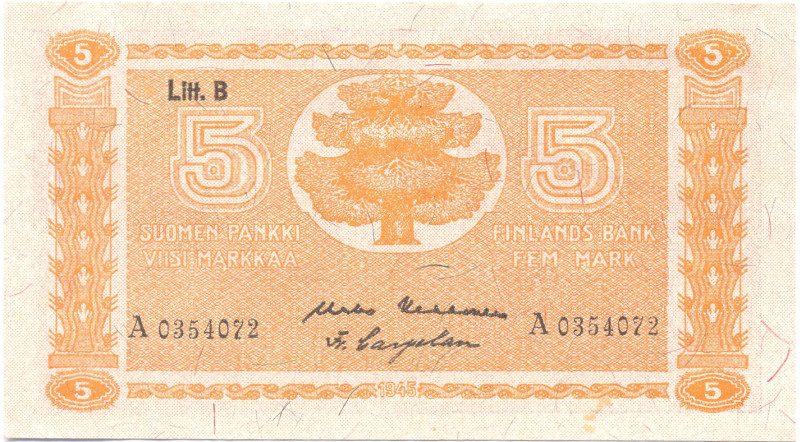 5 Markkaa 1945 Litt.B A0354072